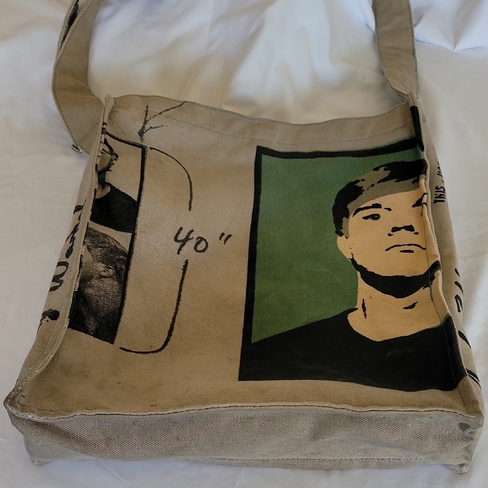 Canvas Messenger Bag with Graphic Print